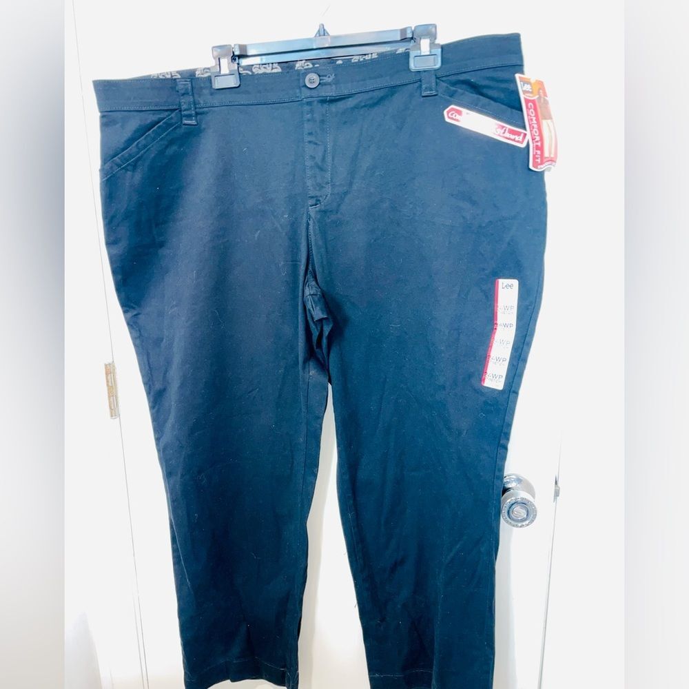 NEW Lee comfort fit ladies black pants straight leg sz 24P work uniform plus